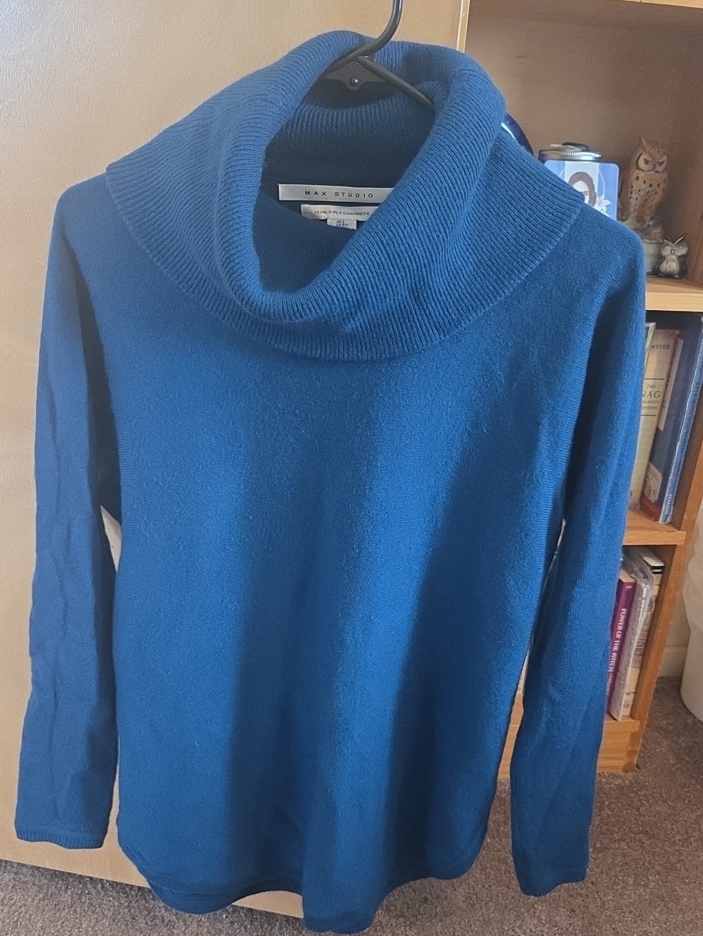 Max Studio Small Cashmere Cowlneck Sweater In Dark Greenish Blue